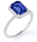18k White Gold over Silver Emerald Cut Synthetic Sapphire Engagement Ring L302181
