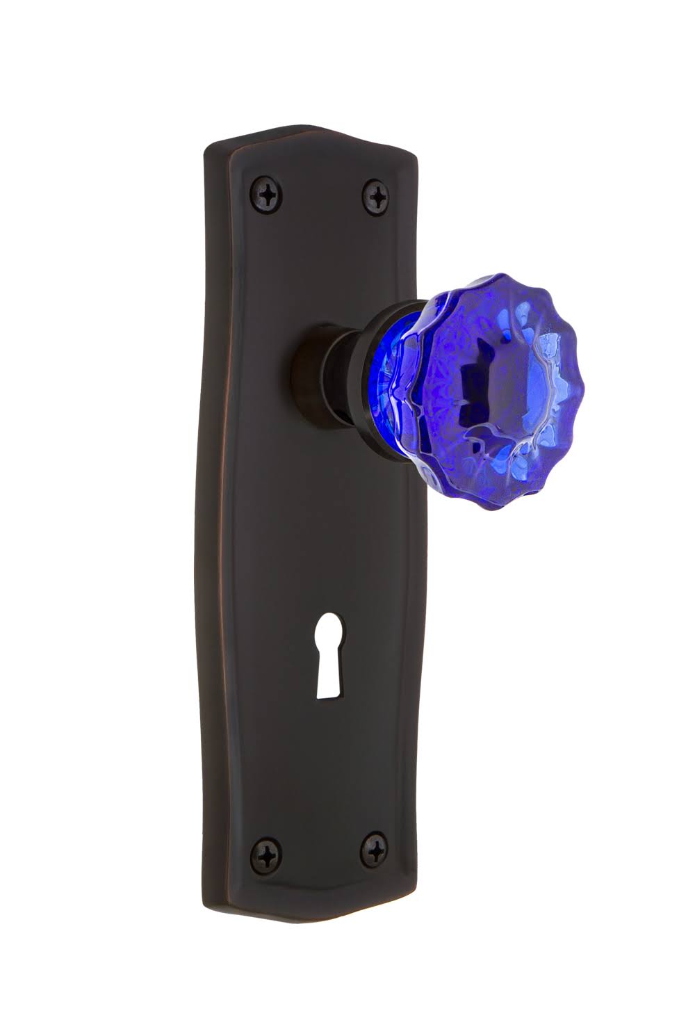 Crystal Cobalt Glass Door Knob in Timeless Bronze S9340