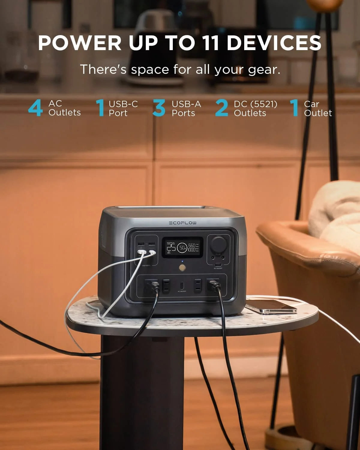 Portable Power Station 512Wh 1000W AC Output Solar Generator J28951