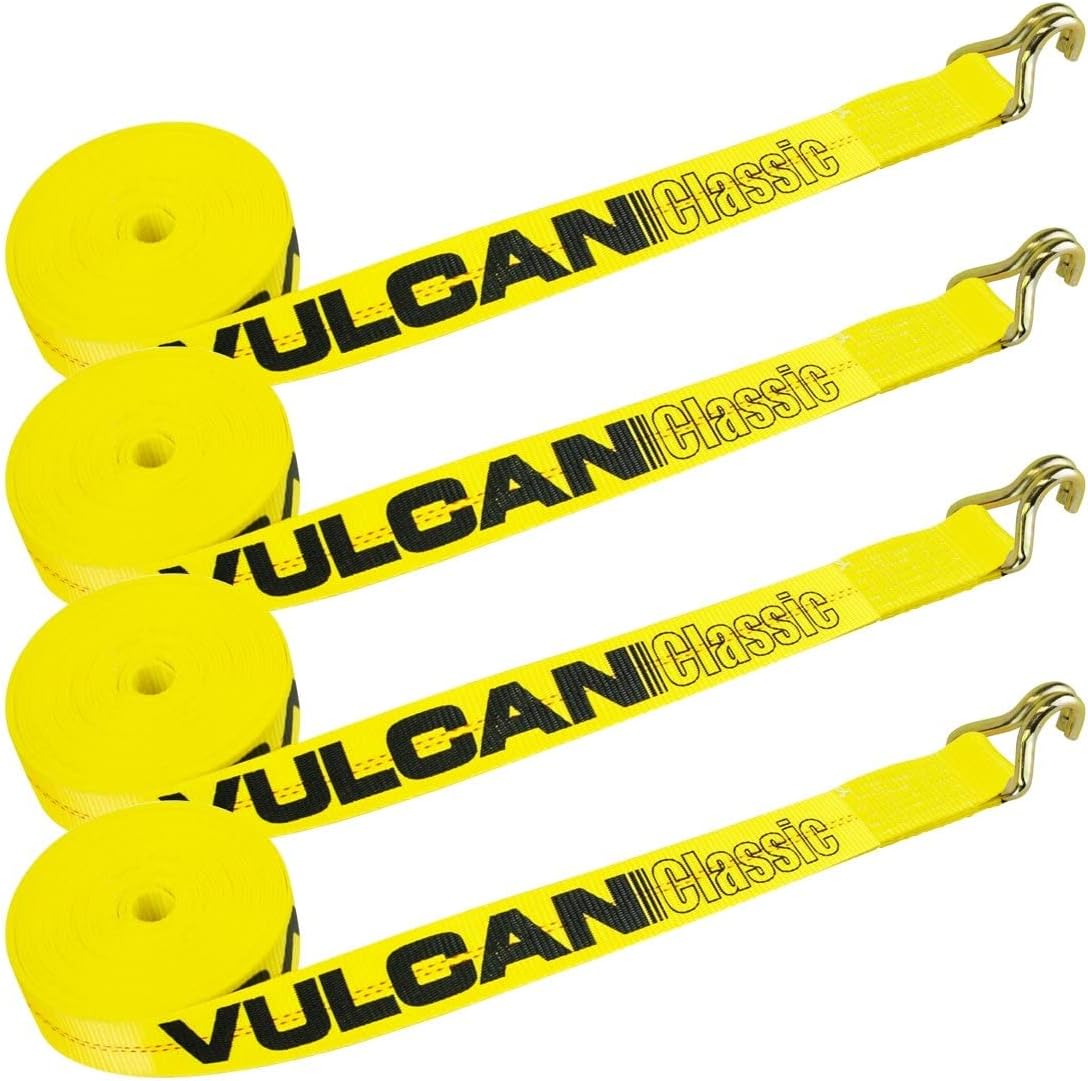 2 Inch x 30 Foot 4 Pack Yellow Winch Strap with Wire Hook M4735