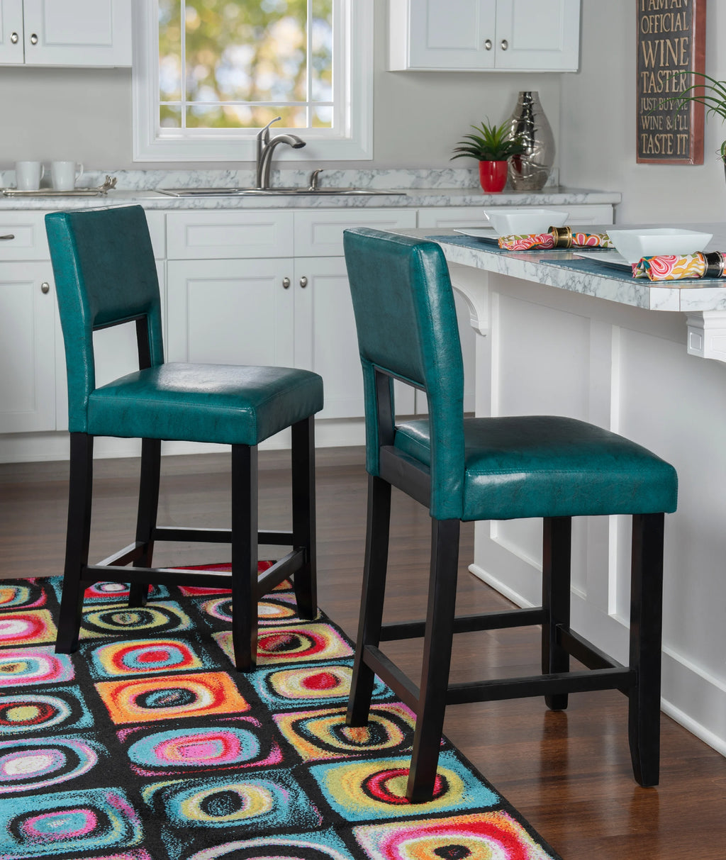 24" Wood Counter Stool, Aegean Blue Faux Leather F627