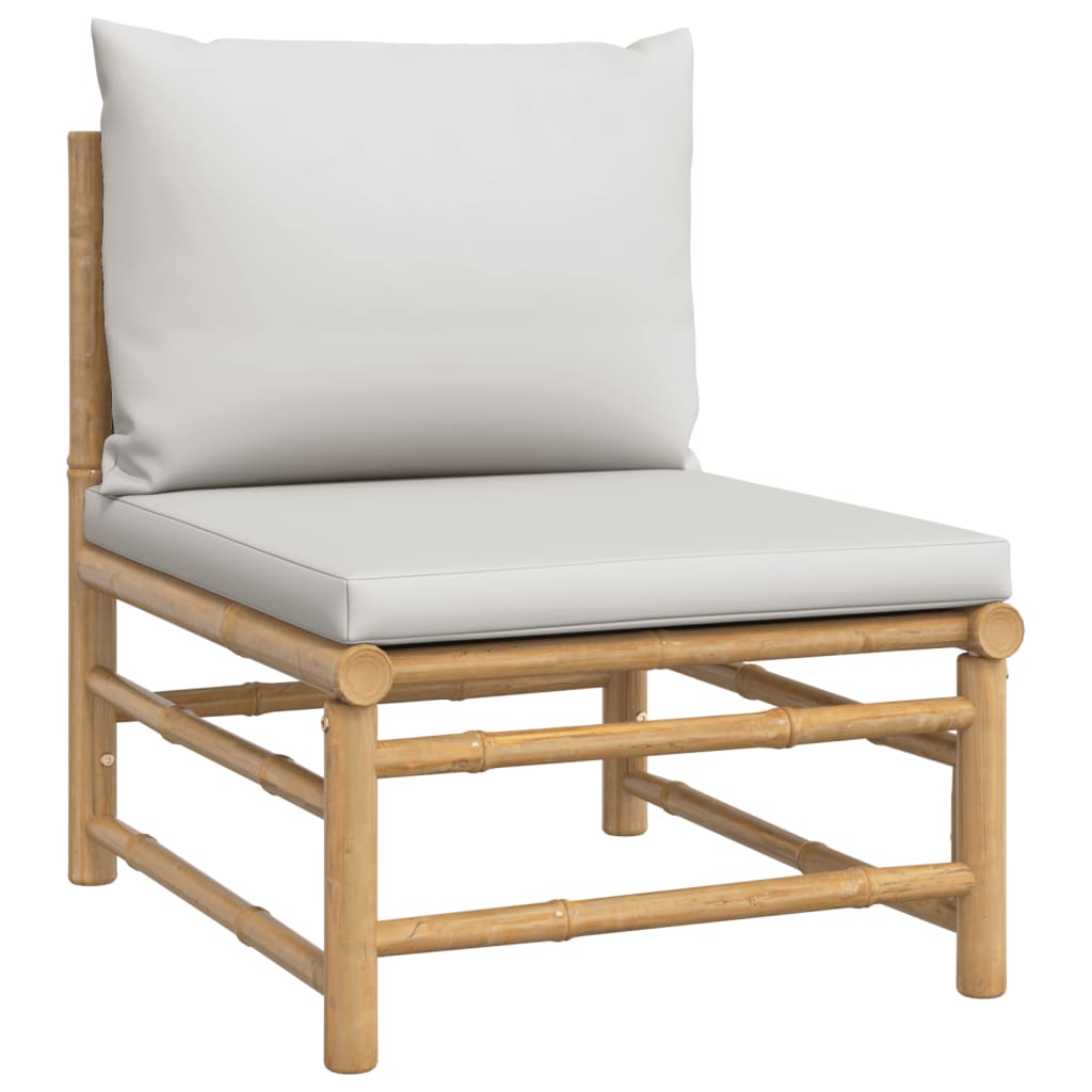 3 Piece Patio Set with Gray Cushions Bamboo S43815