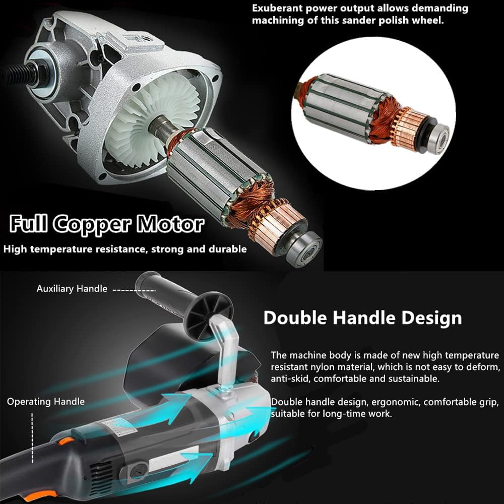 1400W 110V Electric Polisher 6 Speed Adjustable Handheld Sander with 2 Polishing Wheels N1726