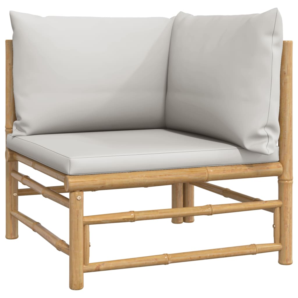 3 Piece Patio Set with Gray Cushions Bamboo S43815