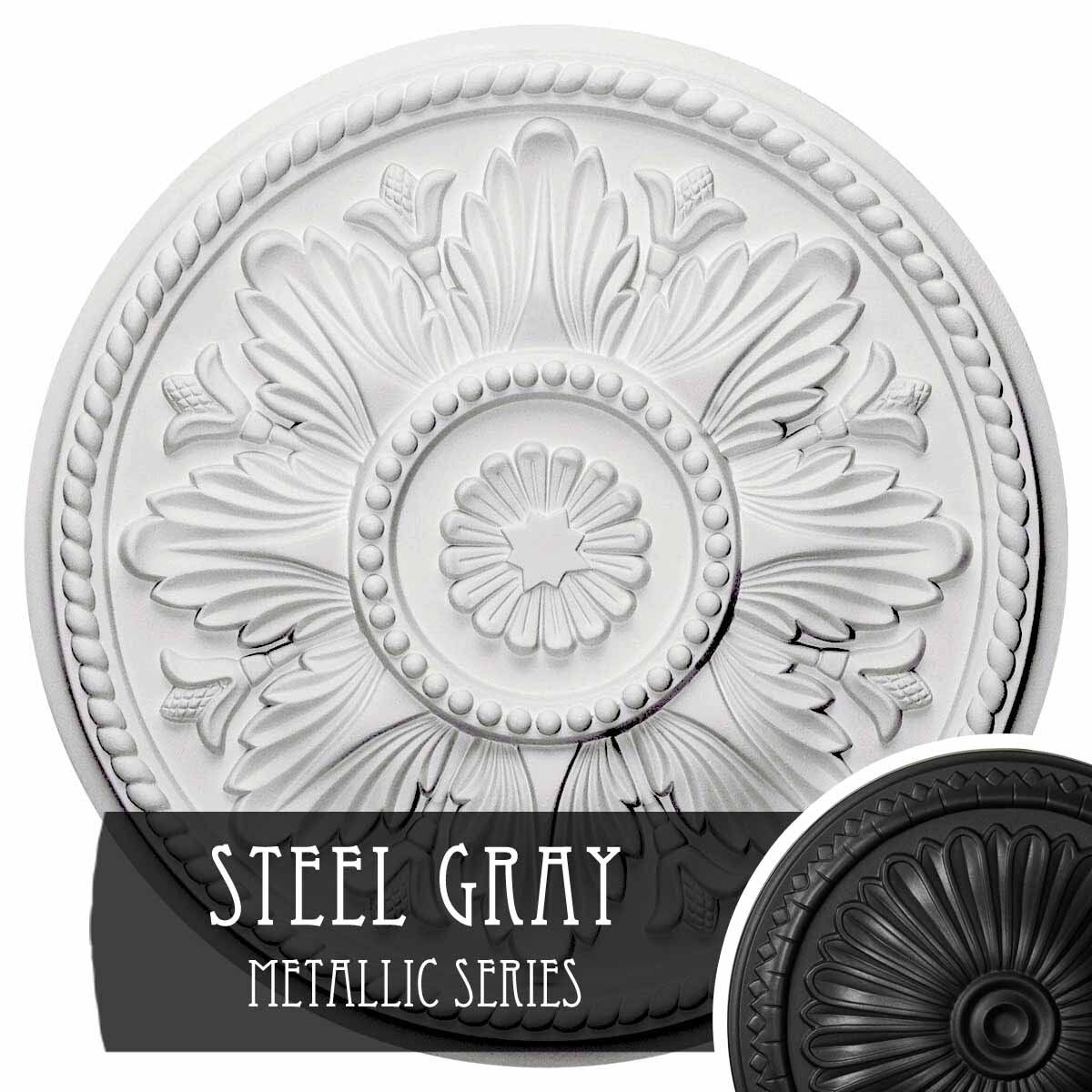 18 inch x 1 3/4 inch Hand-Painted Steel Gray Ceiling Medallion F99664