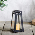 14” Black Metal Solar Powered LED Flameless Candle Lantern V31754
