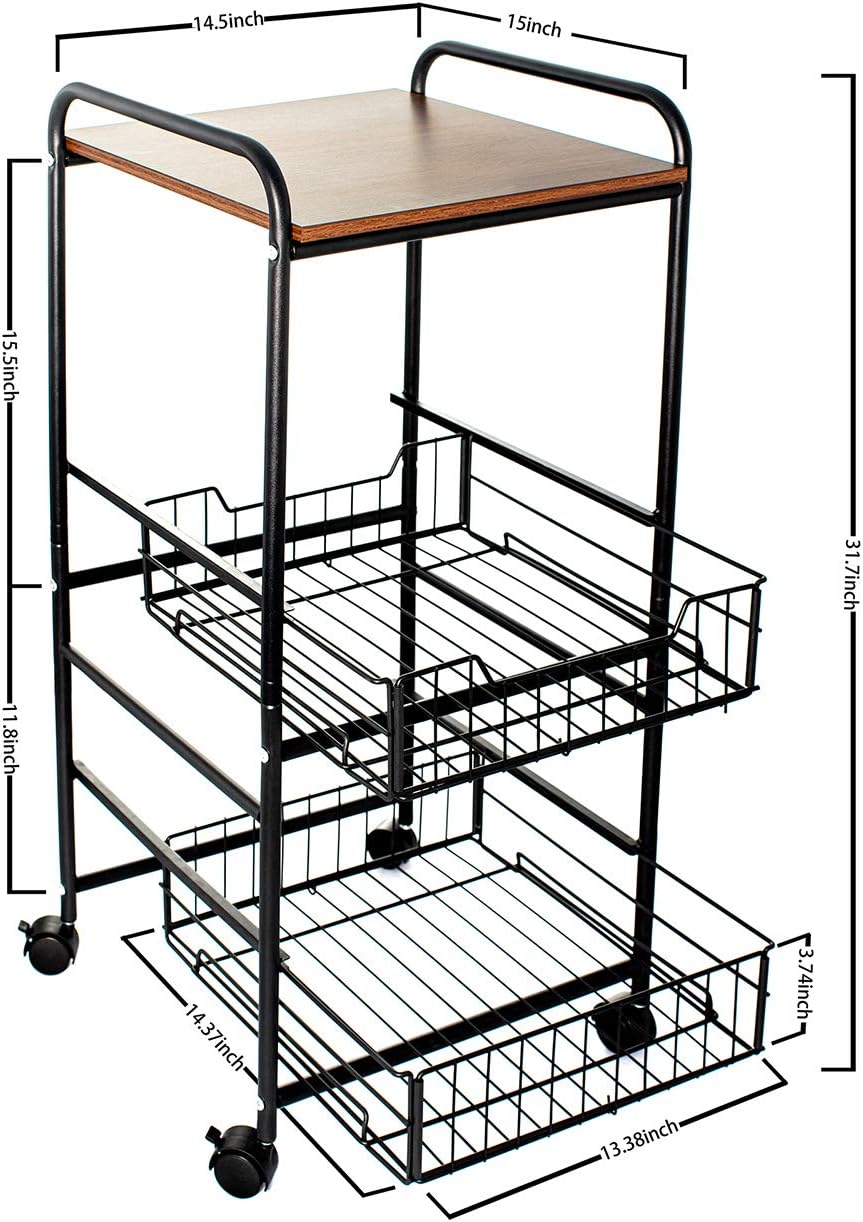 Black Kitchen Island Serving Cart with 2 Basket Drawers U2740
