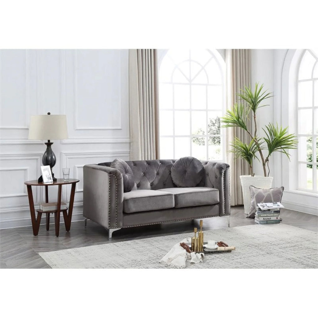 Dark Gray Velvet Sofa and Loveseat 2-Piece Set N840701