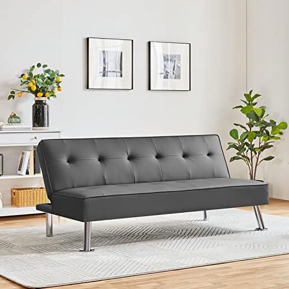 Black Faux Leather Convertible Futon Sleeper Bed P379