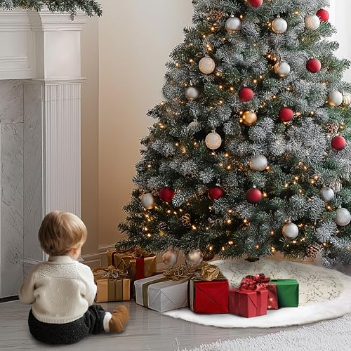 48inch White Faux Fur Christmas Tree Skirt T9430