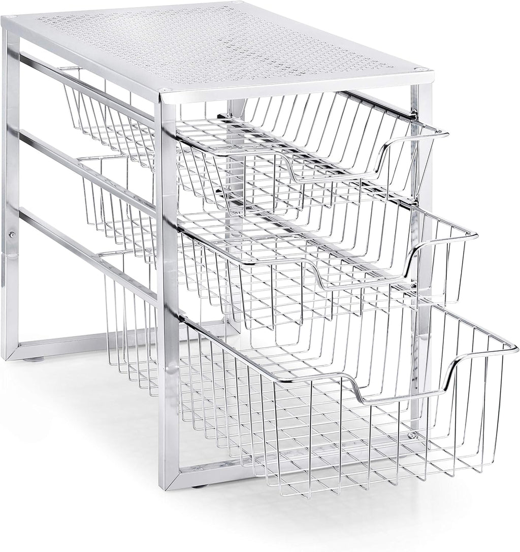 White 3-Tier Under Sink Cabinet Organizer with Sliding Storage Drawer Y996