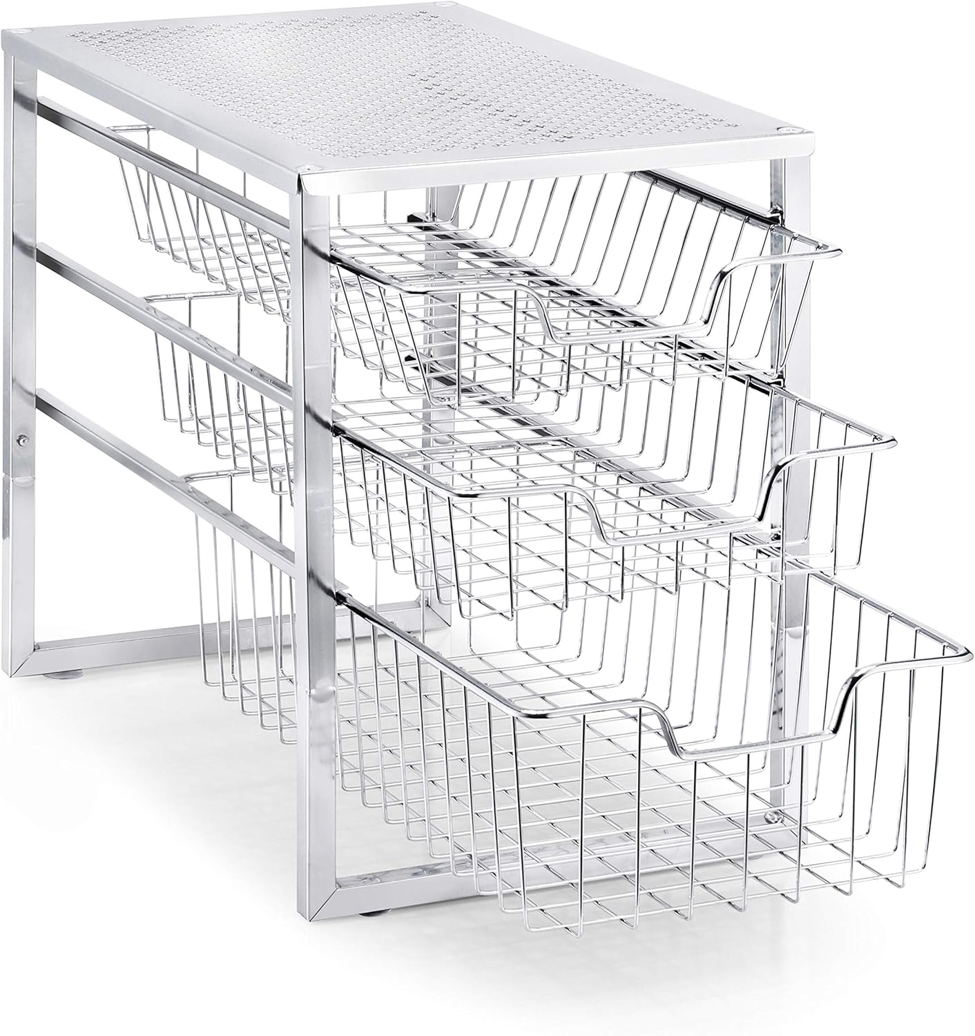 White 3-Tier Under Sink Cabinet Organizer with Sliding Storage Drawer Y996