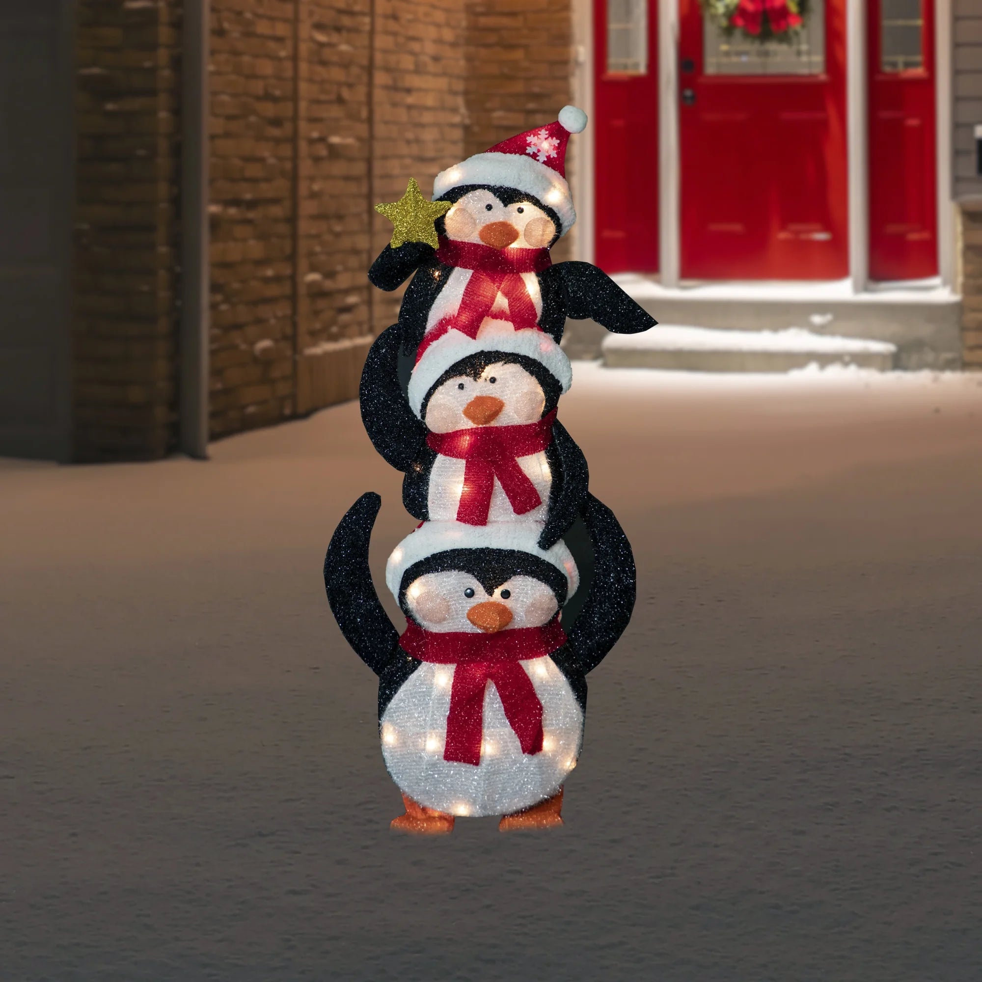 41" Lighted Stacked Penguin Family Outdoor Christmas Decoration C960046