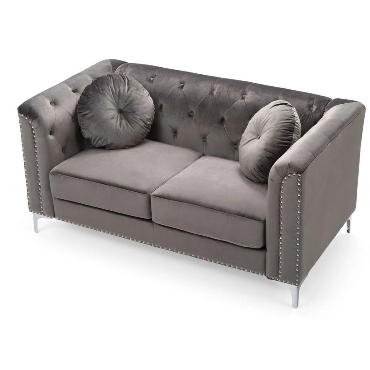 Dark Gray Velvet Sofa and Loveseat 2-Piece Set N840701