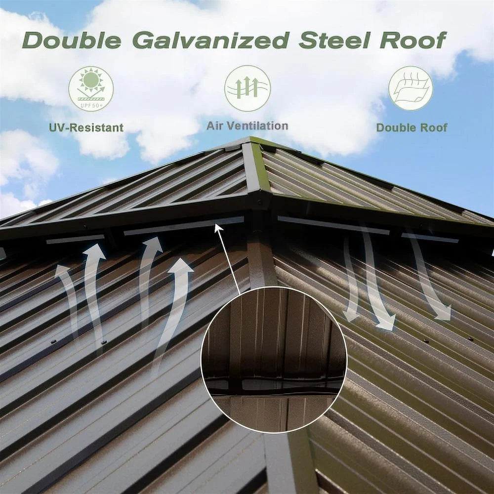 10' X 12' Hardtop Aluminum Gazebo with Galvanized Steel Double Roof Canopy, Curtain and Netting Z620568