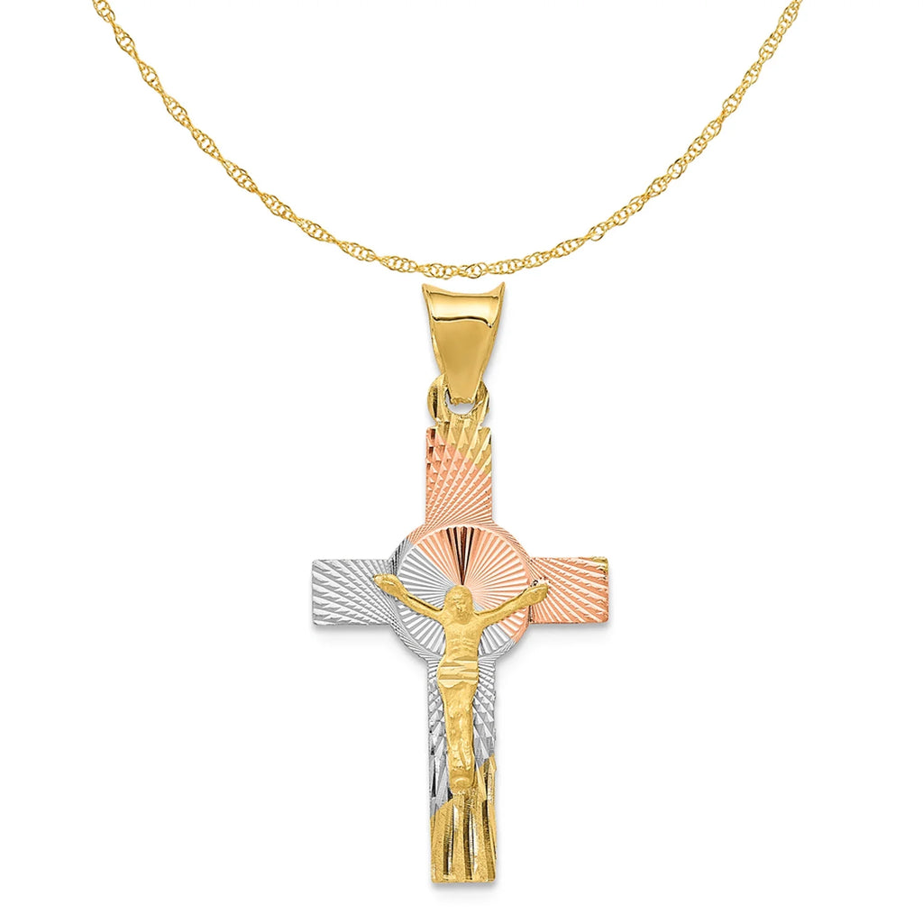 14K Two-Tone Gold Rhodium Plating Crucifix Cross Pendant Necklace M800
