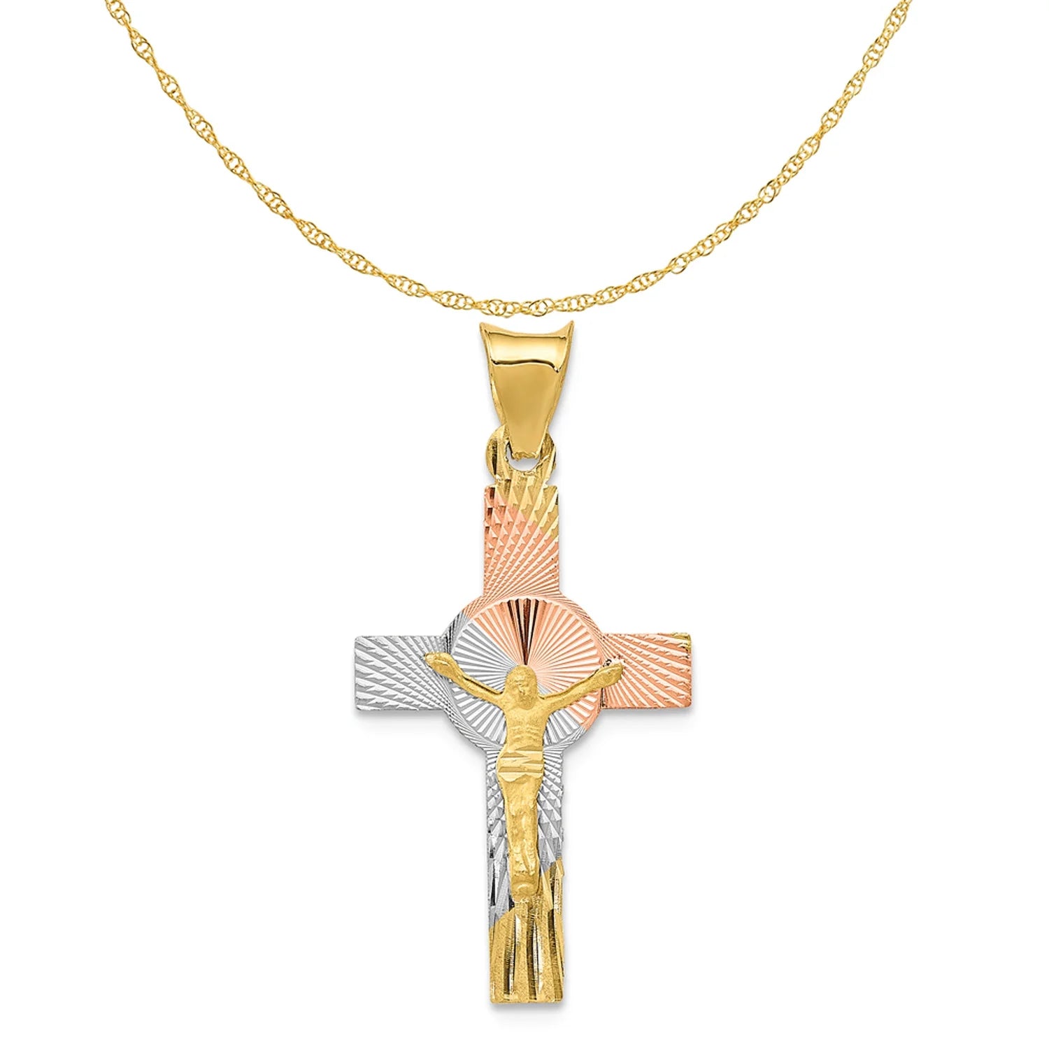 14K Two-Tone Gold Rhodium Plating Crucifix Cross Pendant Necklace M800