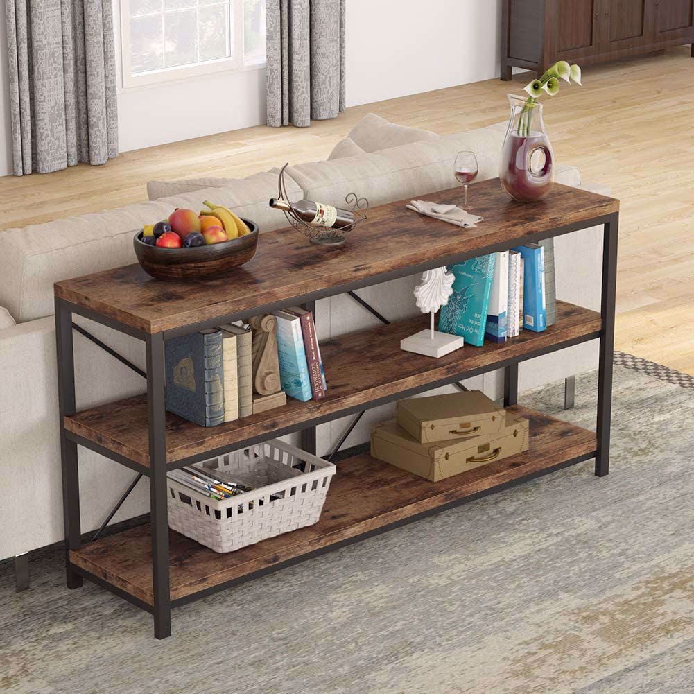 Rustic Industrial 55 Inch Sofa Table with Shelves V1535