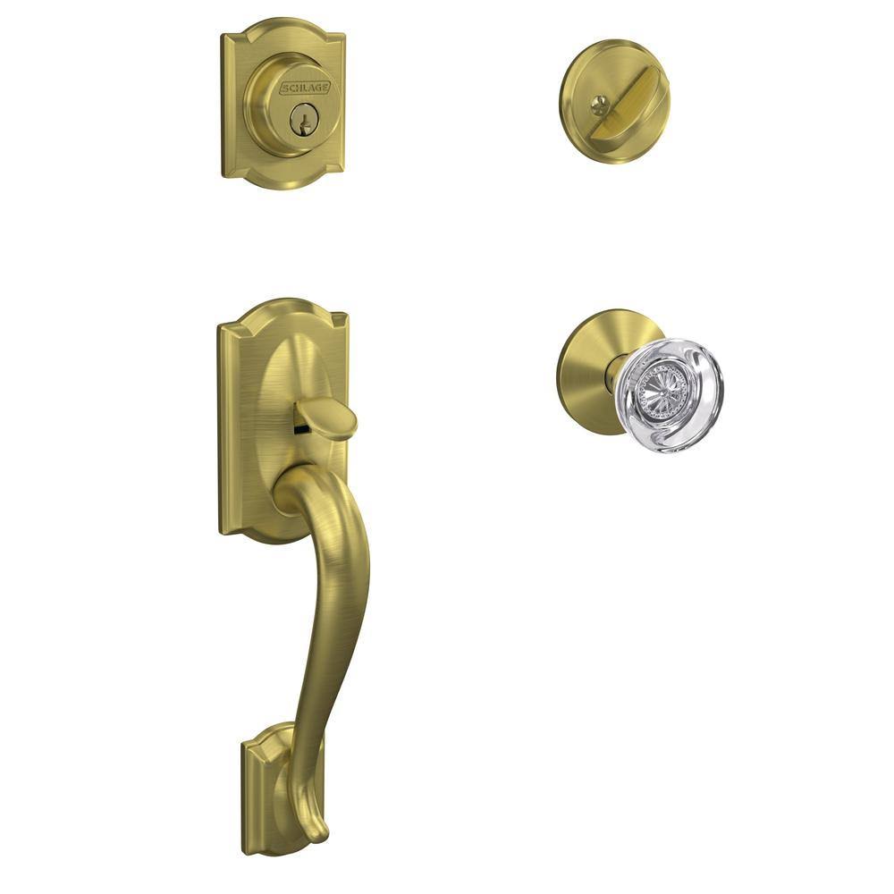 Satin Brass Single Cylinder Door Handleset with Glass Door Knob A538