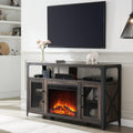 TV Stand with Sturdy Metal Side X-Frame, Dark Rustic Oak Q86178