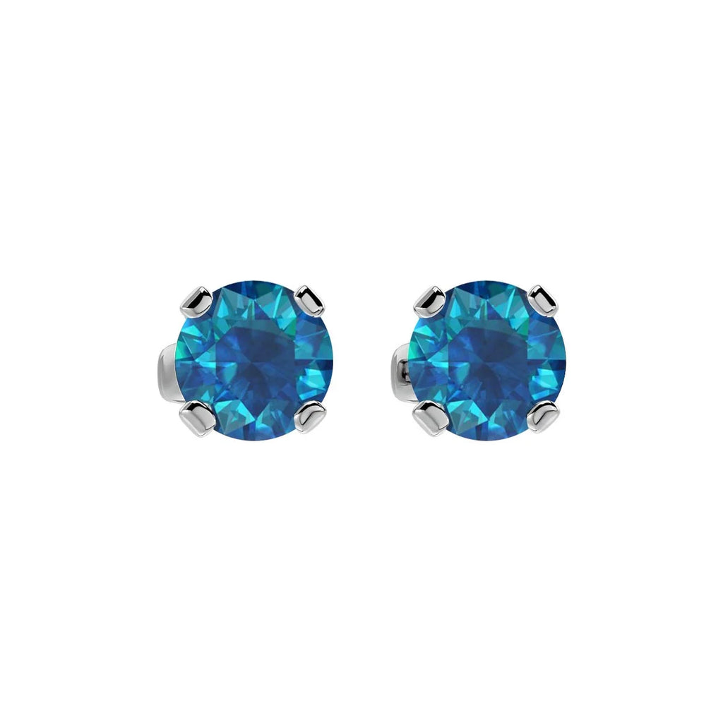 Blue Diamond Stud Earrings in 14 Karat White Gold E6193