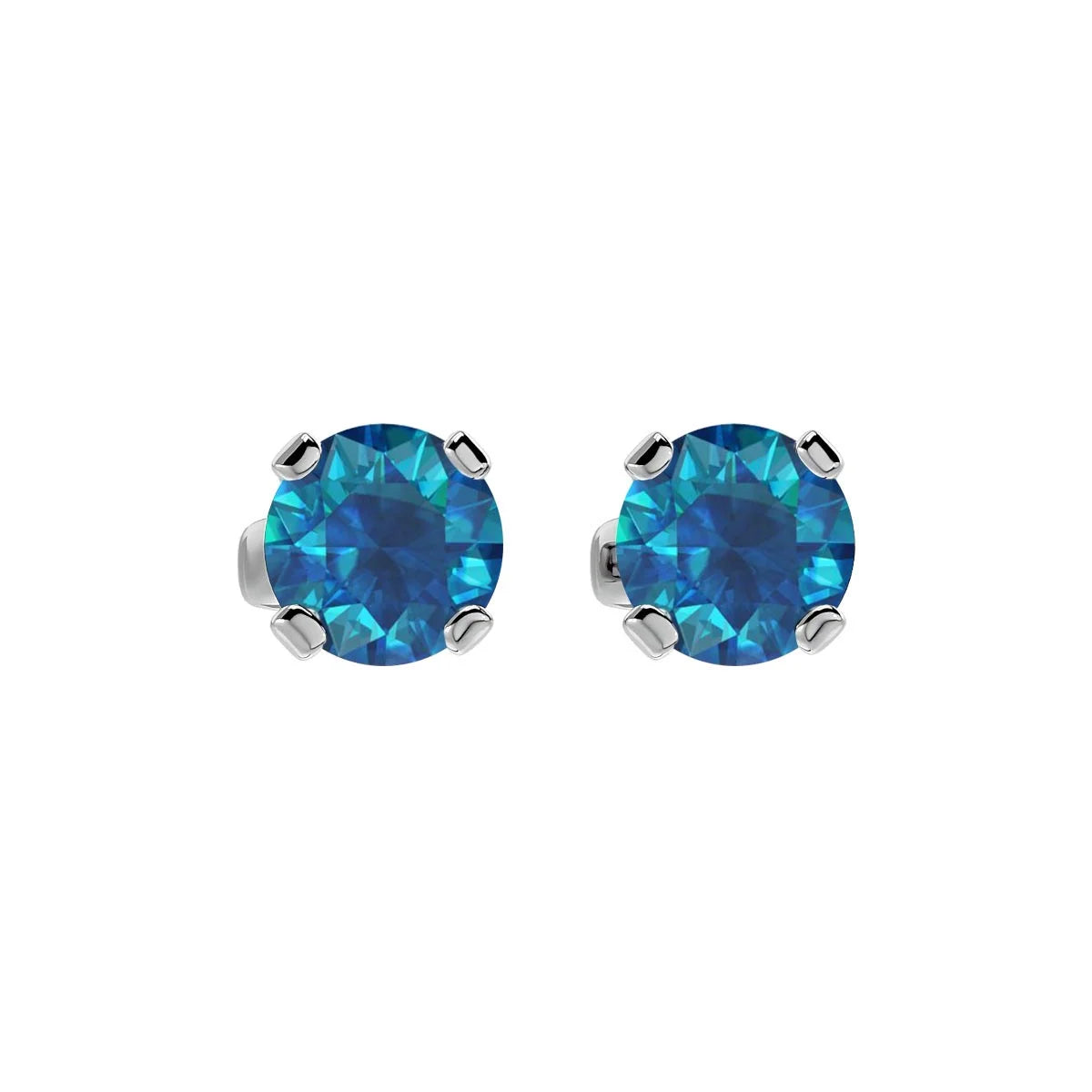 Blue Diamond Stud Earrings in 14 Karat White Gold E6193