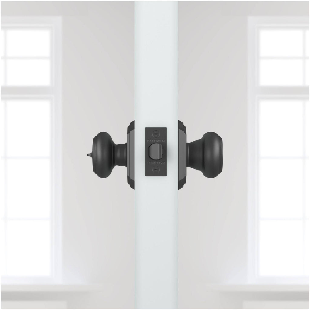 Satin Brass Keyed Entry Door Knob with Arch Rose K620