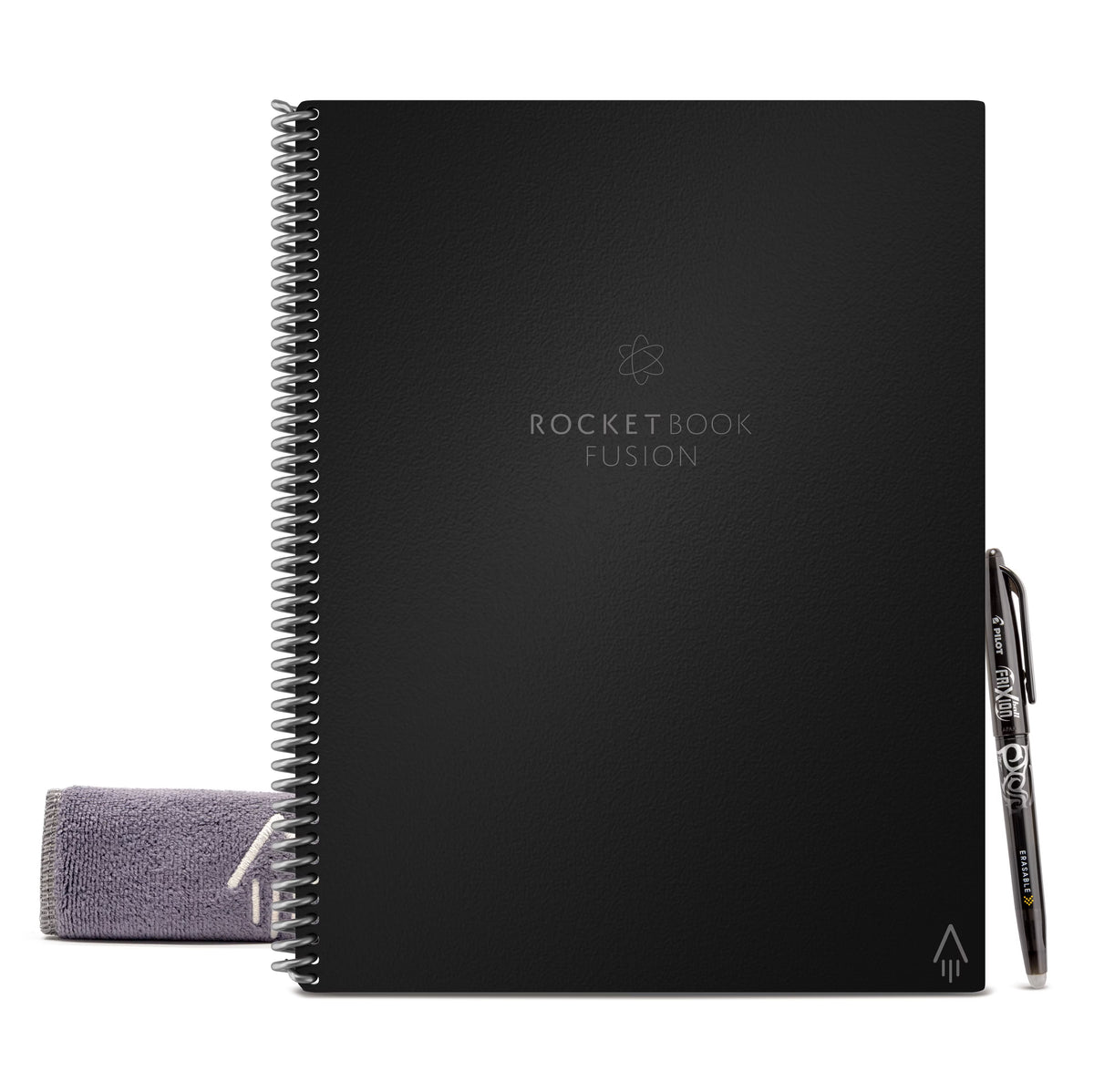 Black Letter Size Reusable Spiral Notebook with Pen and Microfiber Cloth P8355