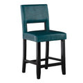 24" Wood Counter Stool, Aegean Blue Faux Leather F627