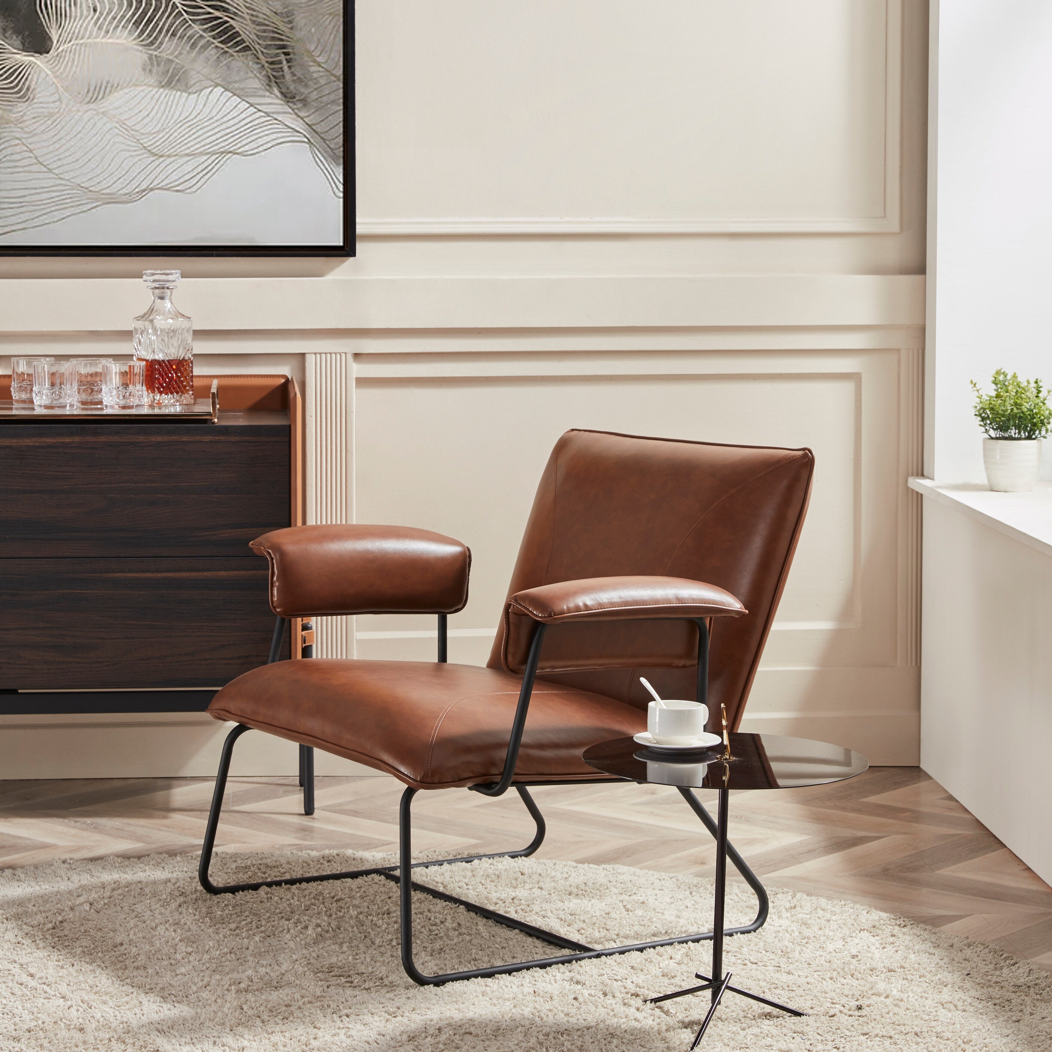 Black Bonded Leather Lounge Arm Chair E77946