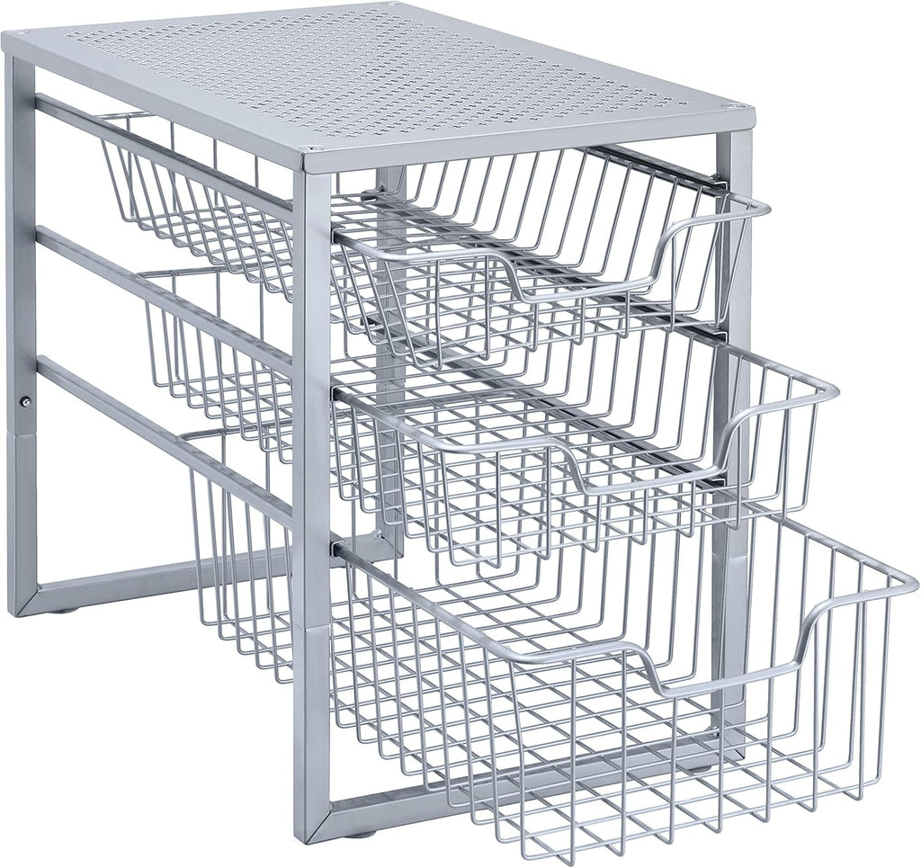 White 3-Tier Under Sink Cabinet Organizer with Sliding Storage Drawer Y996