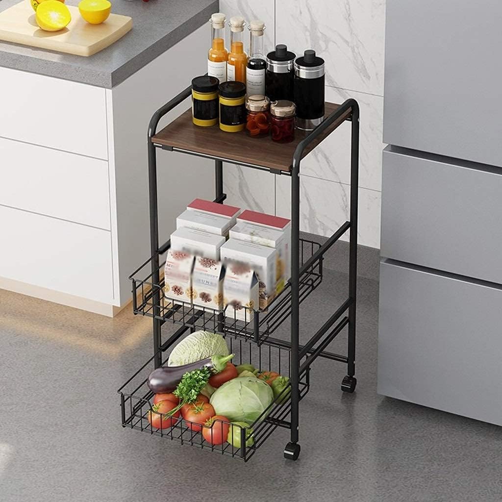 Black Kitchen Island Serving Cart with 2 Basket Drawers U2740