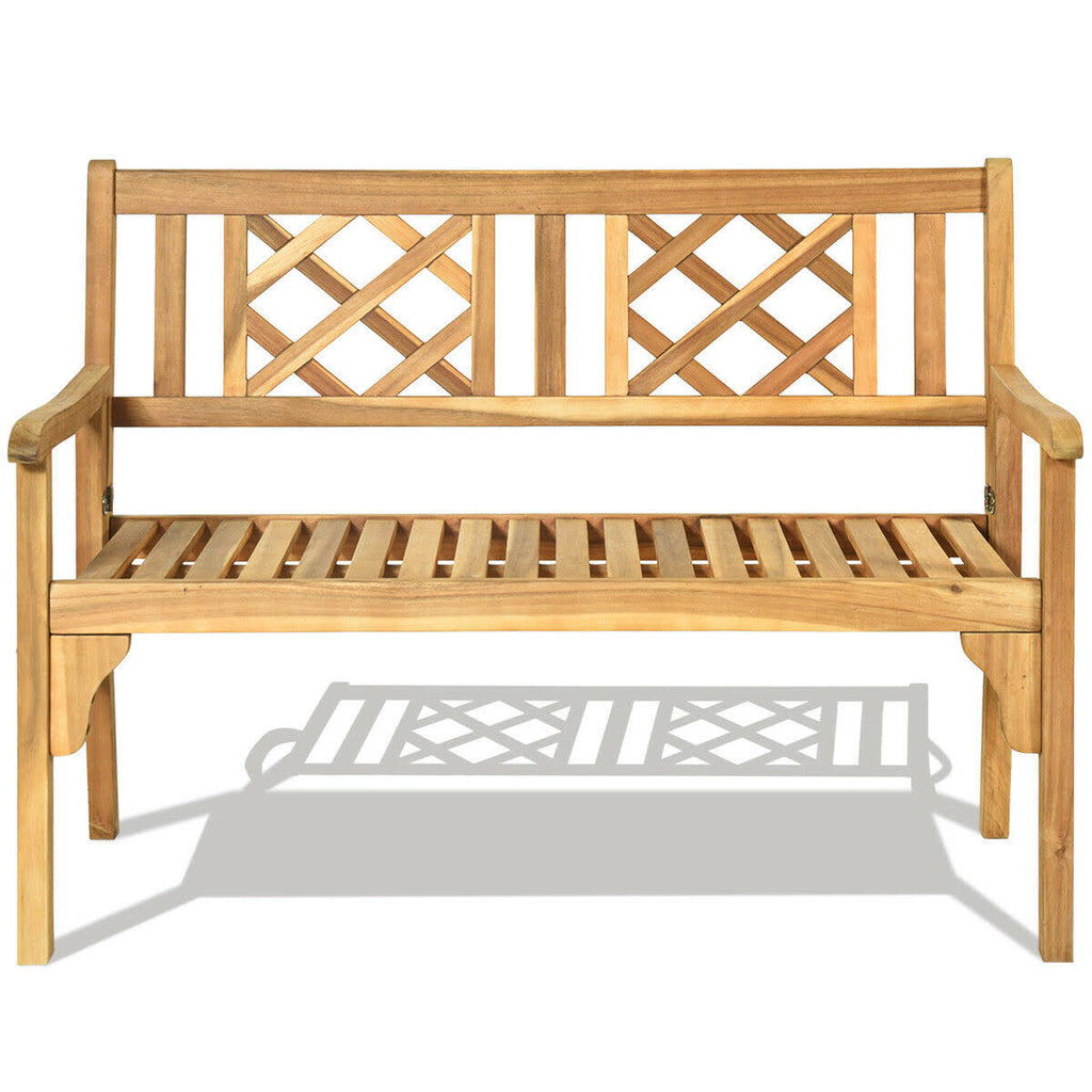Patio Foldable Bench with Curved Backrest and Armrest W395