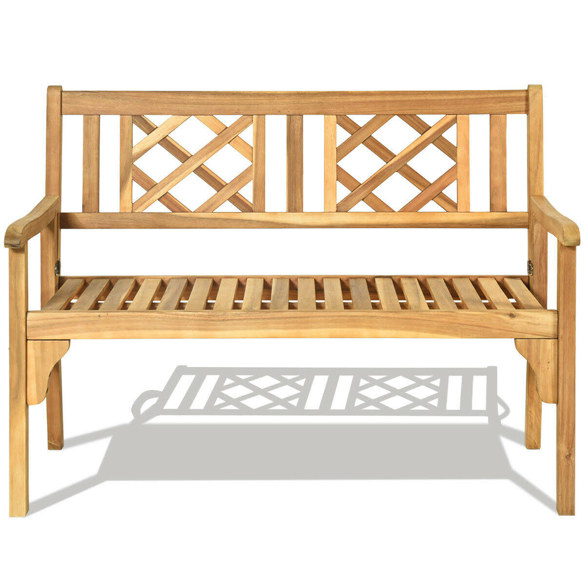 Patio Foldable Bench with Curved Backrest and Armrest W395