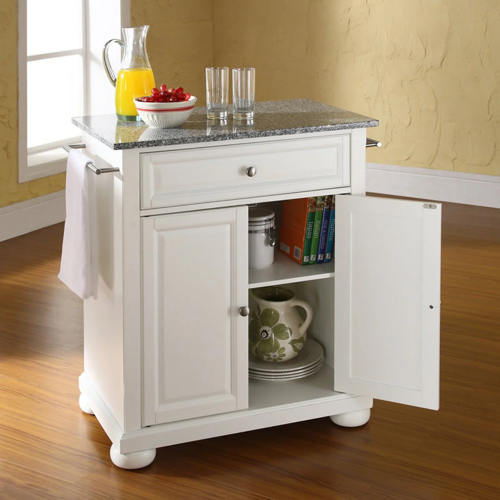White/Gray Wood Portable Kitchen Island V1479