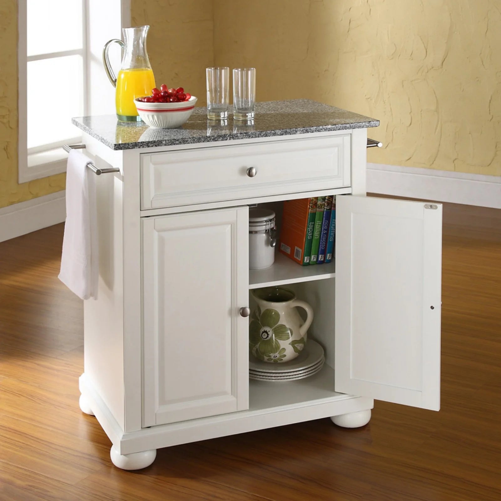 White/Gray Wood Portable Kitchen Island V1479