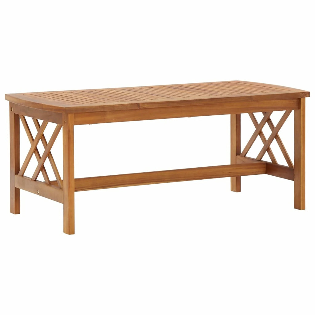 2 Piece Outdoor Conversation Set with White Cushion and Coffee Side Table Acacia Wood Sectional Sofa Set P10476