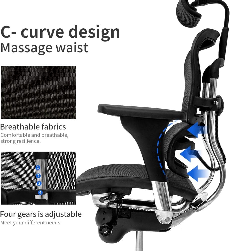 Black Mesh High Back Office Chair with Headrest and Lumbar Support S1147