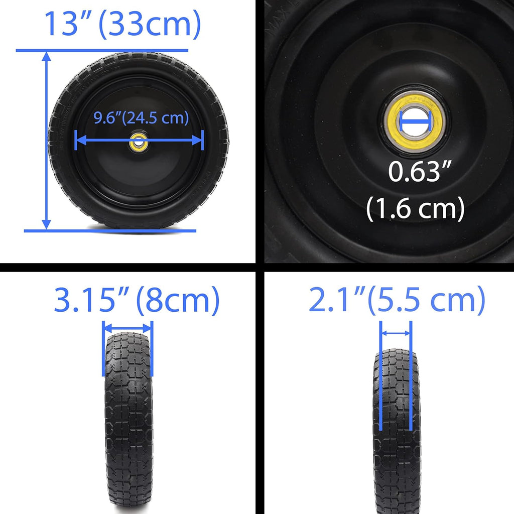 (2-Pack) 13" Solid Polyurethane Flat-Free Tire and Wheel Assemblies with 2.1" Hub M740198