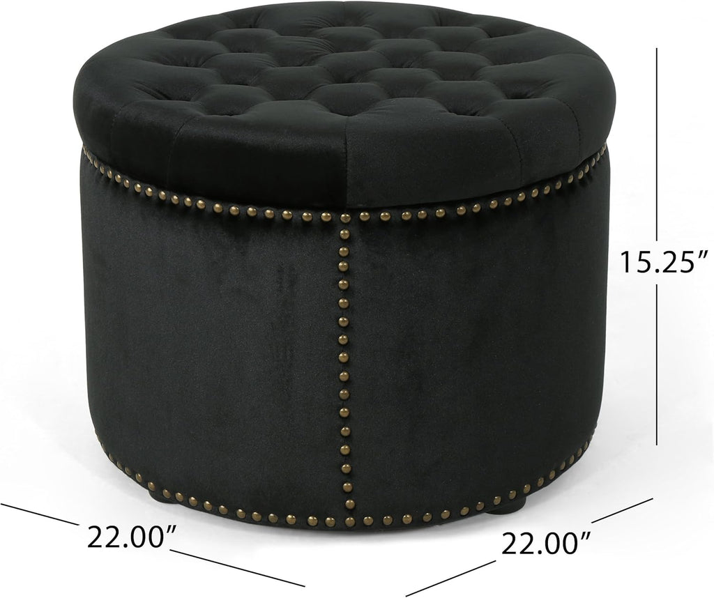Black Velvet Tufted Ottoman T691