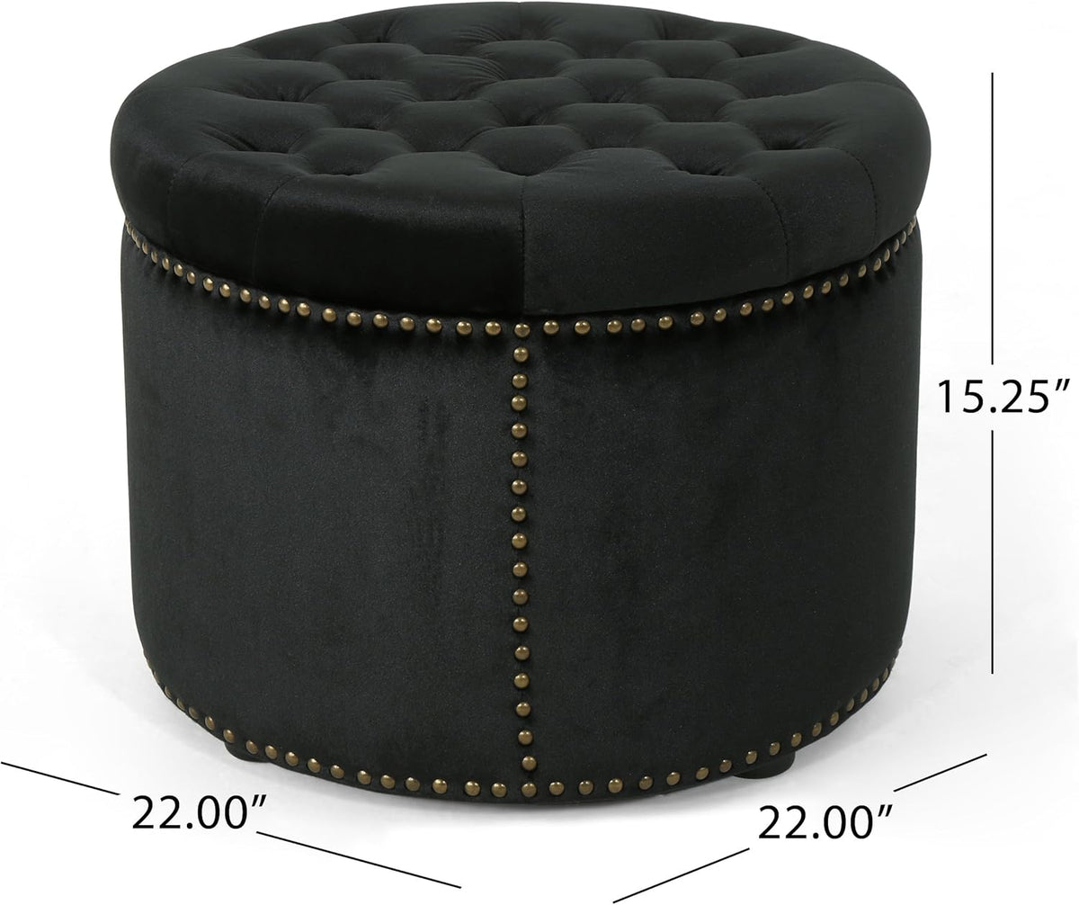 Black Velvet Tufted Ottoman T691
