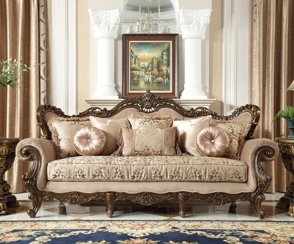 Brown Silk Beige Fabric Sofa Set 3Pcs O8282