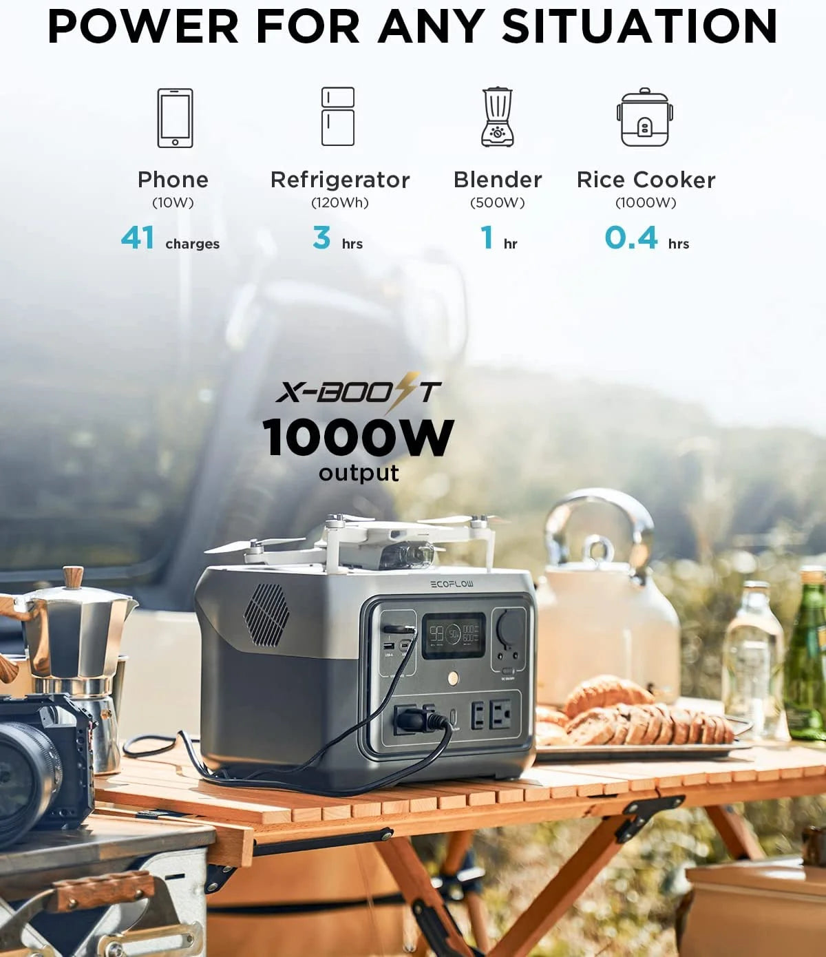 Portable Power Station 512Wh 1000W AC Output Solar Generator J28951