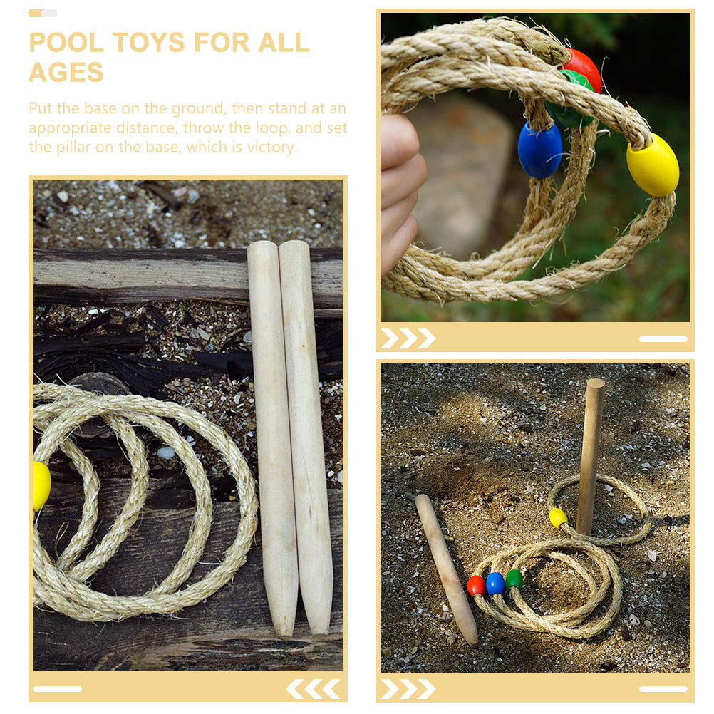 6-piece Ring Throwing Game Set with Natural Twine Solid Wood I393
