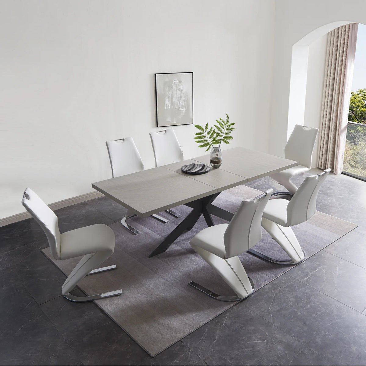 Extendable Rectangular Dining Table with 6 Leather Upholstered Dining Chairs K84959