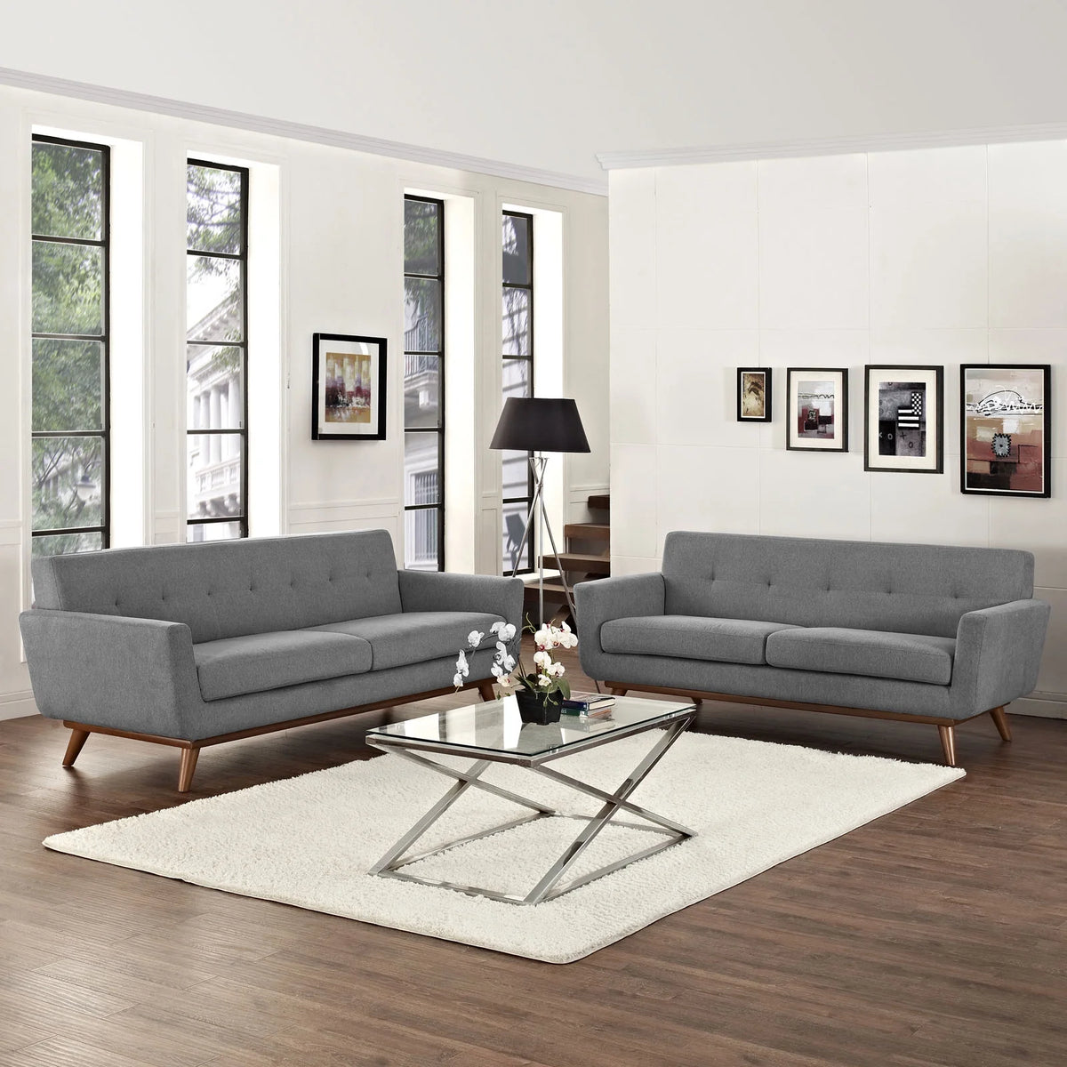 Grey Fabric Loveseat and Sofa Set of Two D258343