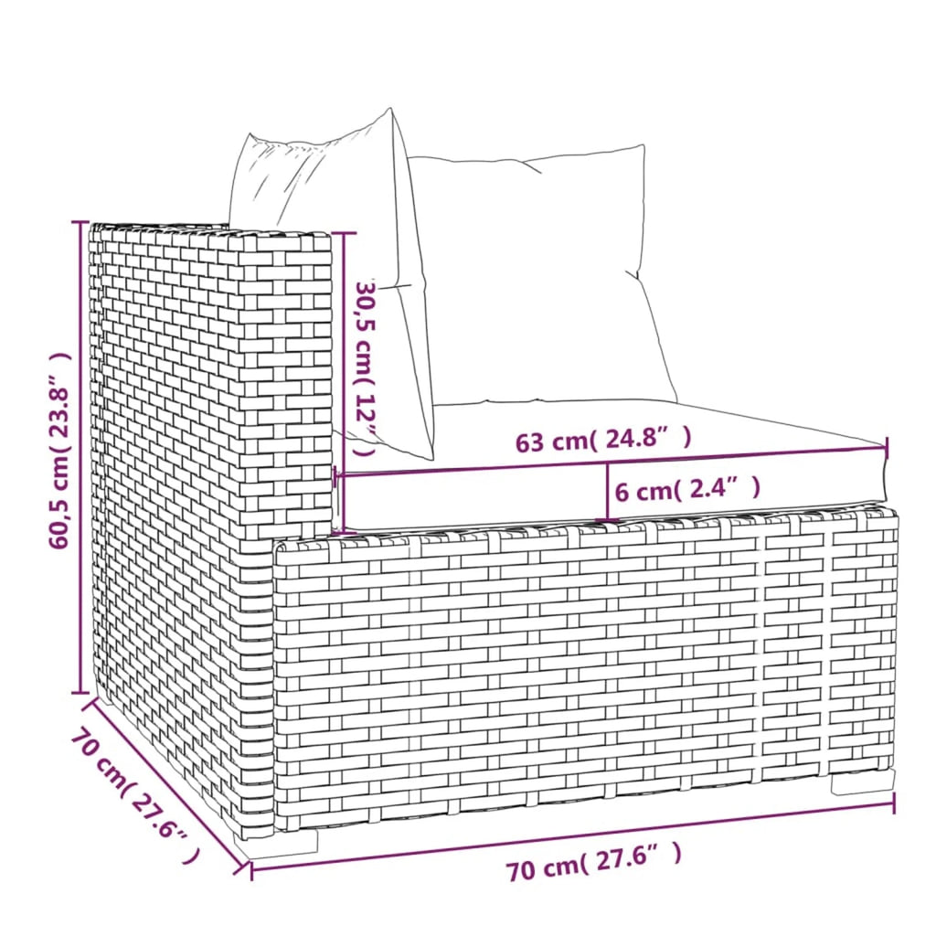 9 Piece Poly Rattan Outdoor Sectional Sofa Set with Anthracite Cushions Steel Frame F534