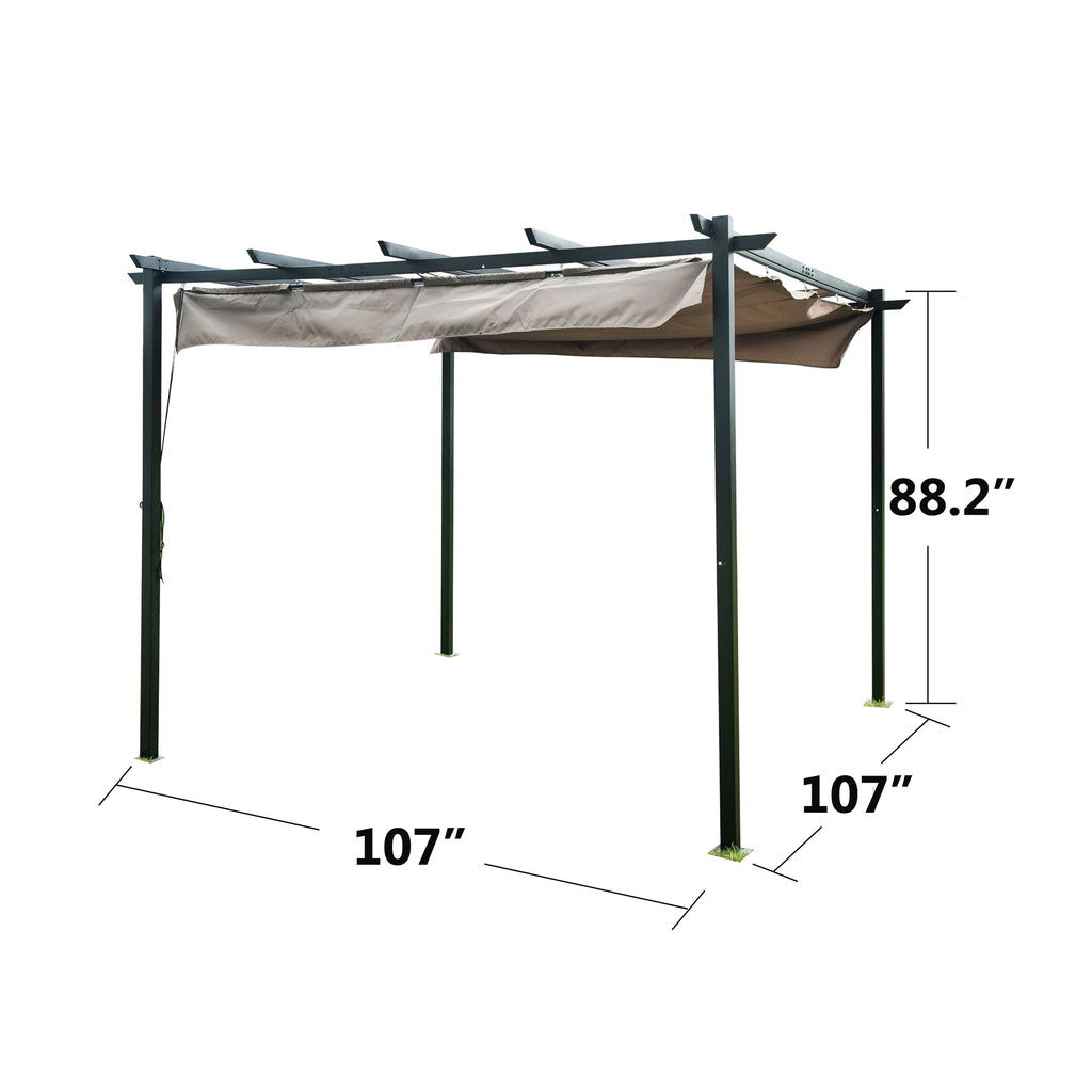 9 x 9 Ft Outdoor Steel Pergola Gazebo with Sun Shades Canopy C450532