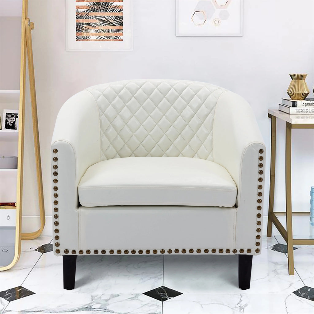 White PU Leather Barrel Club Chair with Solid Wood Legs G608809