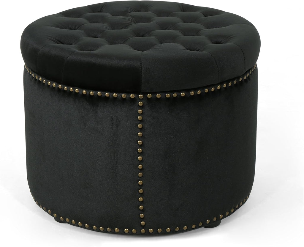 Black Velvet Tufted Ottoman T691